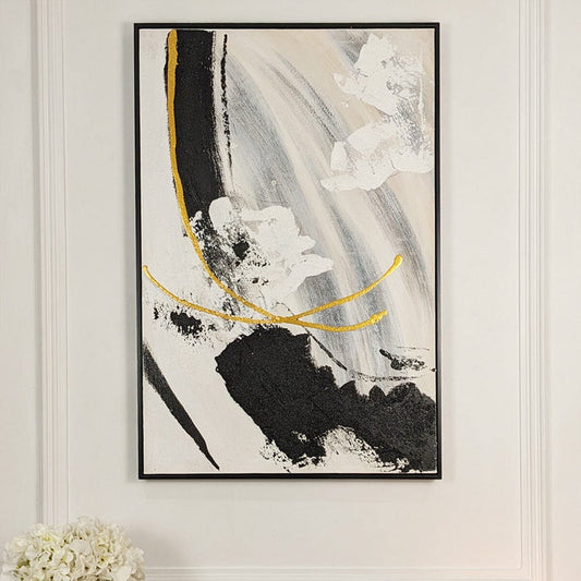 Verona Black, Taupe & White Abstract Paint Brush Effect Textured Canvas Wall Art Accessories