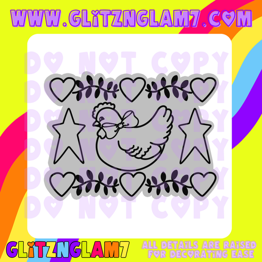 Vintage Folk Art Hen/Heart Pattern Silicone Mold