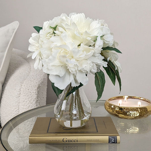 White Faux Peony & Gerbera Florals in Vase Accessories